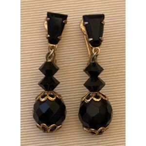 Vintage Lewis Segal Black Crystal earrings Pierced Ears